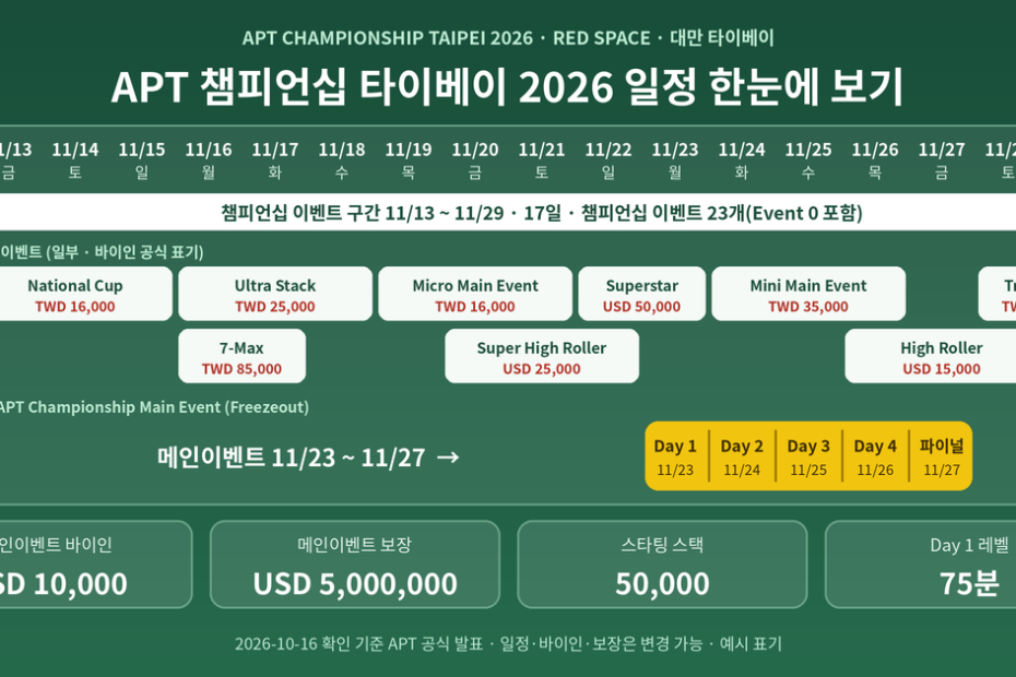 APT 챔피언십 타이베이 2026 일정 달력 다이어그램