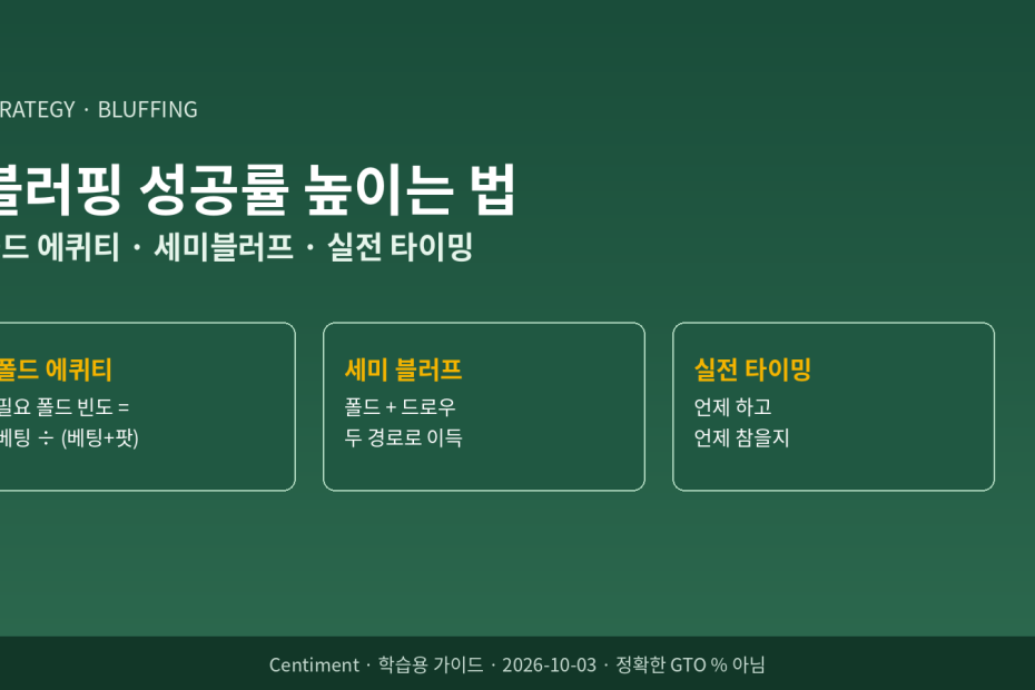 블러핑 성공률 높이는 법 - 폴드 에퀴티 세미블러프 실전 타이밍 학습 가이드 히어로 이미지