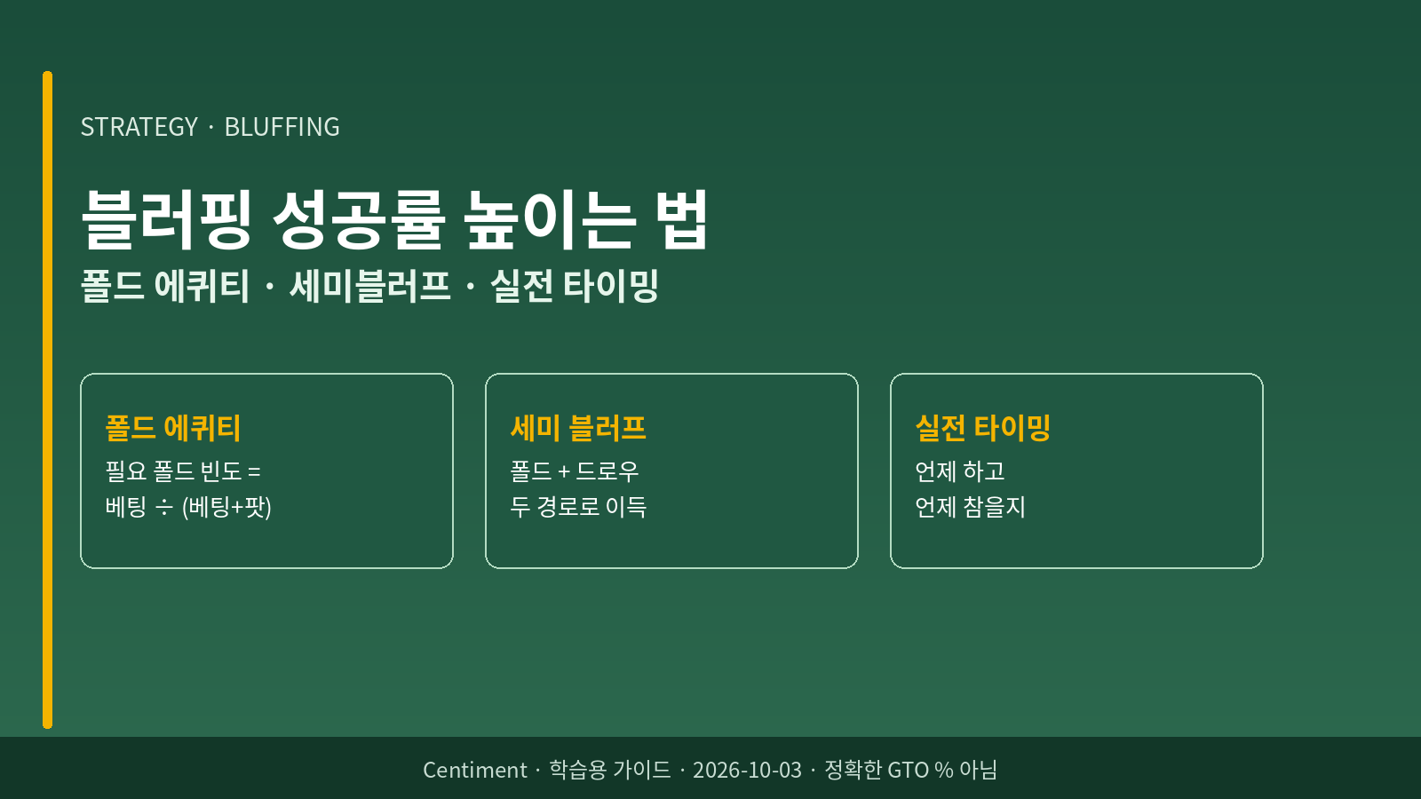 블러핑 성공률 높이는 법 - 폴드 에퀴티 세미블러프 실전 타이밍 학습 가이드 히어로 이미지