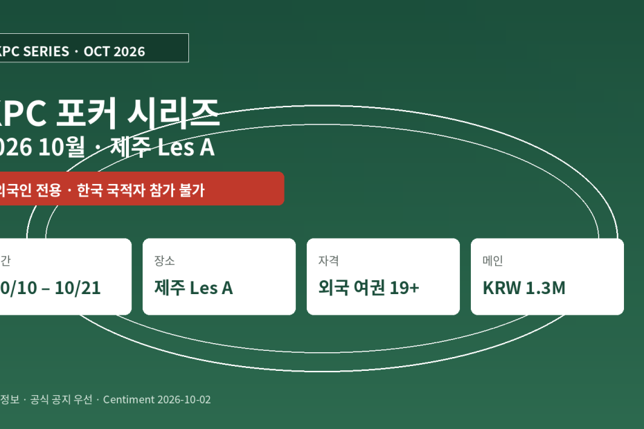 KPC 포커 시리즈 2026 10월 - 제주 Les A 외국인 전용 대회 일정과 참가 자격 히어로 이미지
