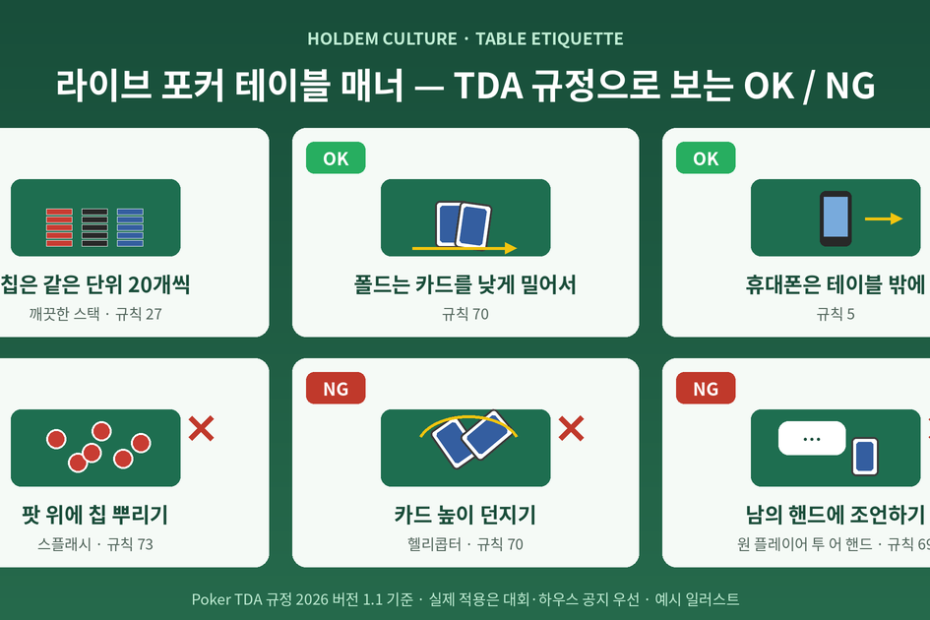 라이브 포커 테이블 매너 OK·NG 일러스트