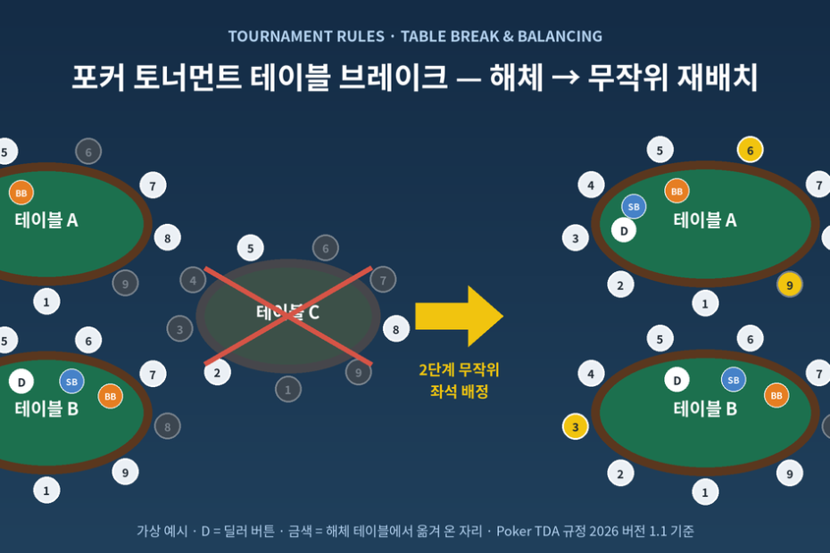 포커 토너먼트 테이블 브레이크 재배치 다이어그램